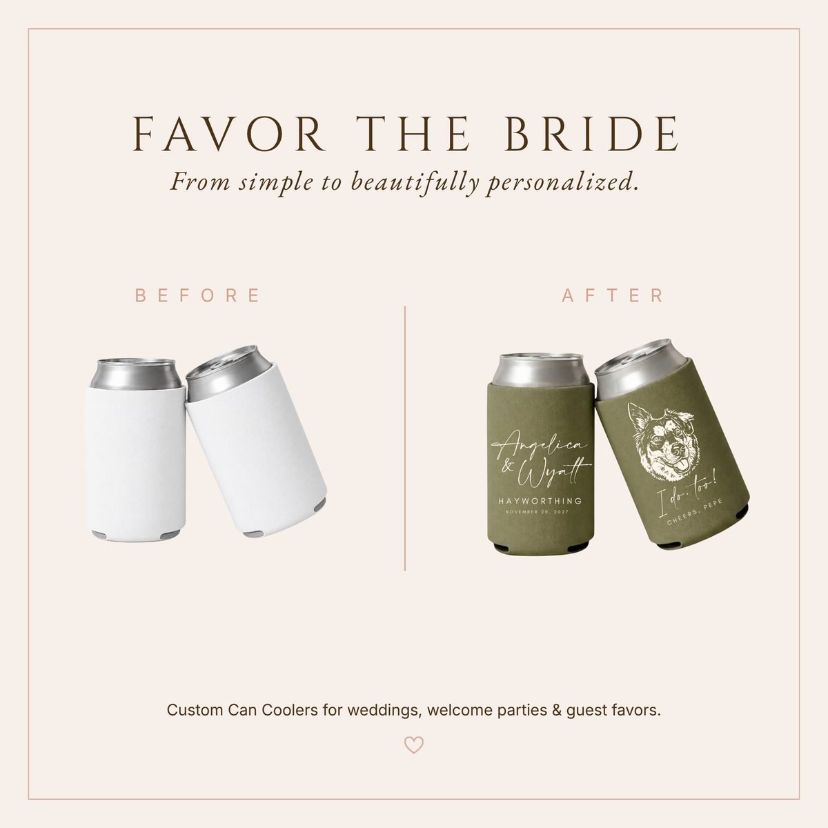 Personalized Minimalist Dog Wedding Can Coolers