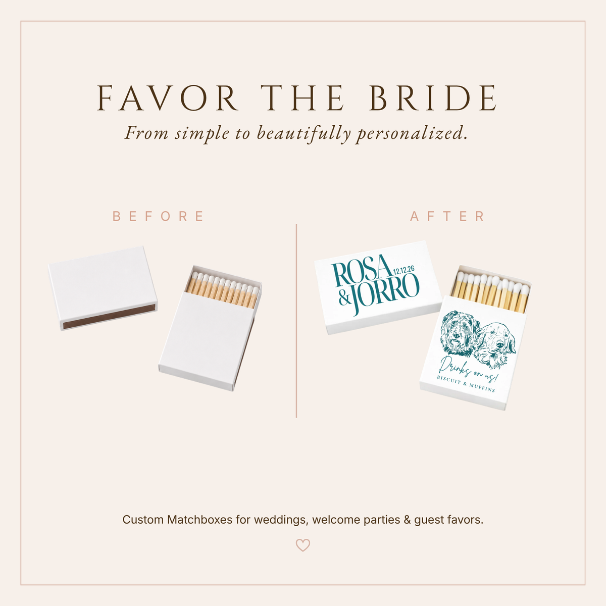Personalized Wedding Matchbox Dog Portrait Bold Name