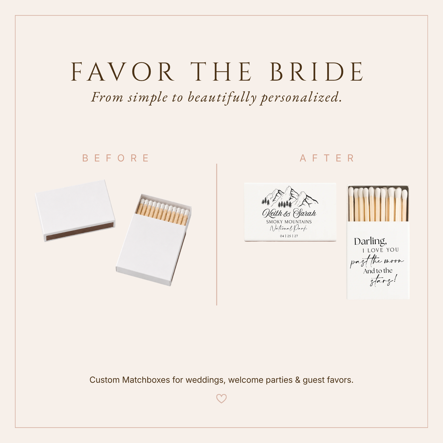 Personalized Mountain Wedding Matchboxes