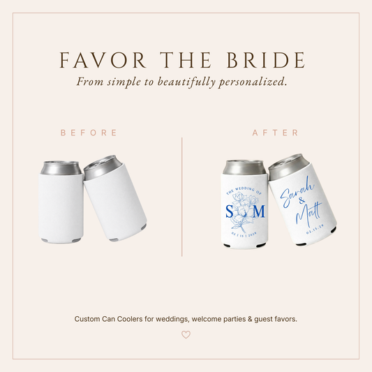Personalized Blue Floral Wedding Can Coolers
