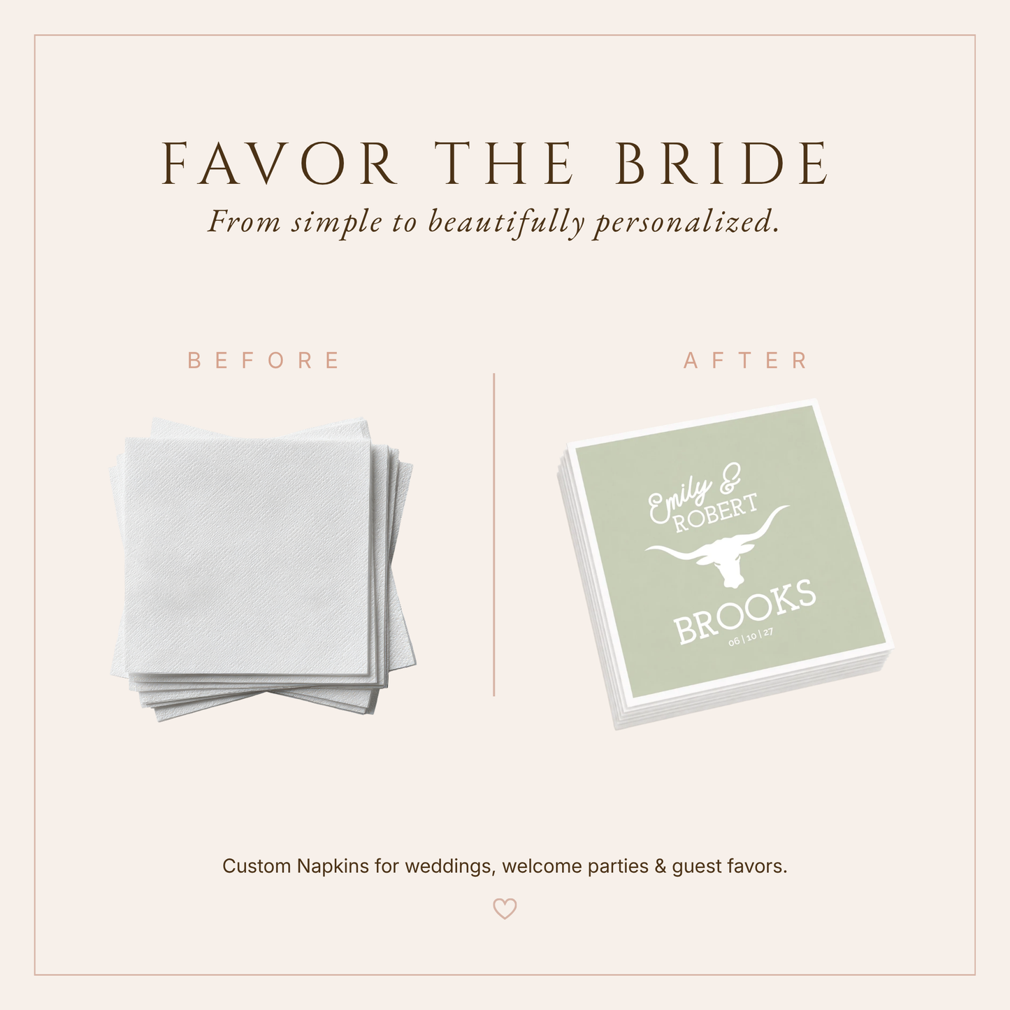 Personalized Longhorn Wedding Table Napkins