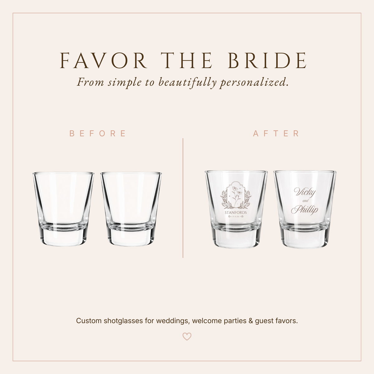 Personalized Stanfords Wildflower Wedding Shot Glasses