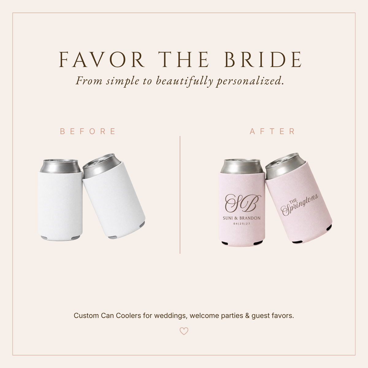Personalized Elegant Monogram Wedding Can Coolers