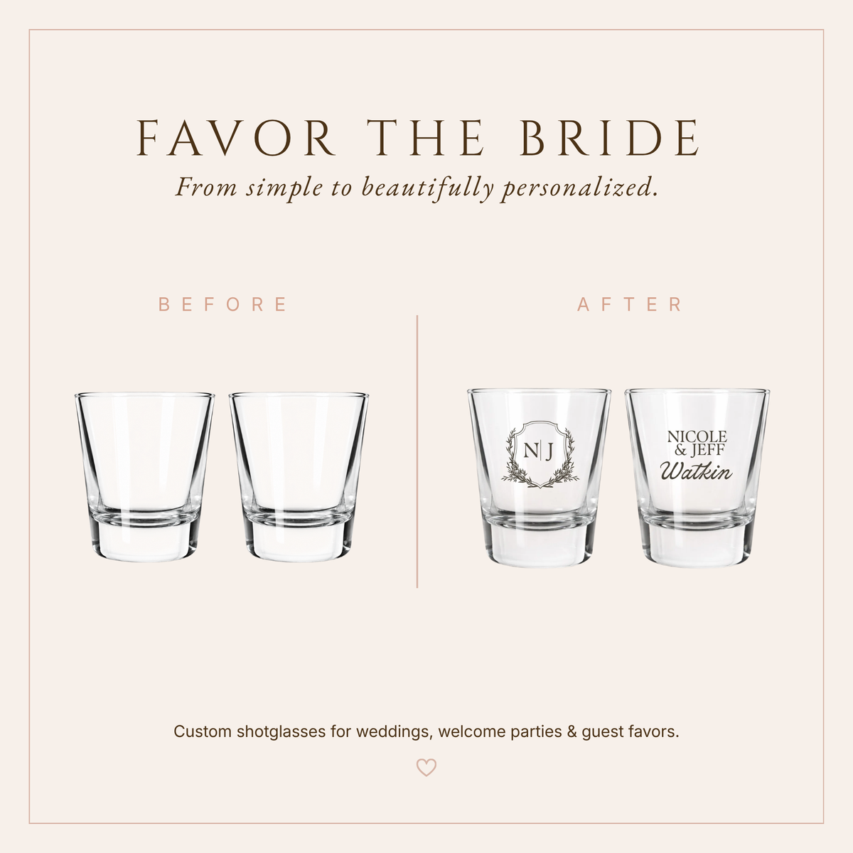 Personalized Watkin Monogram Wedding Shot Glasses