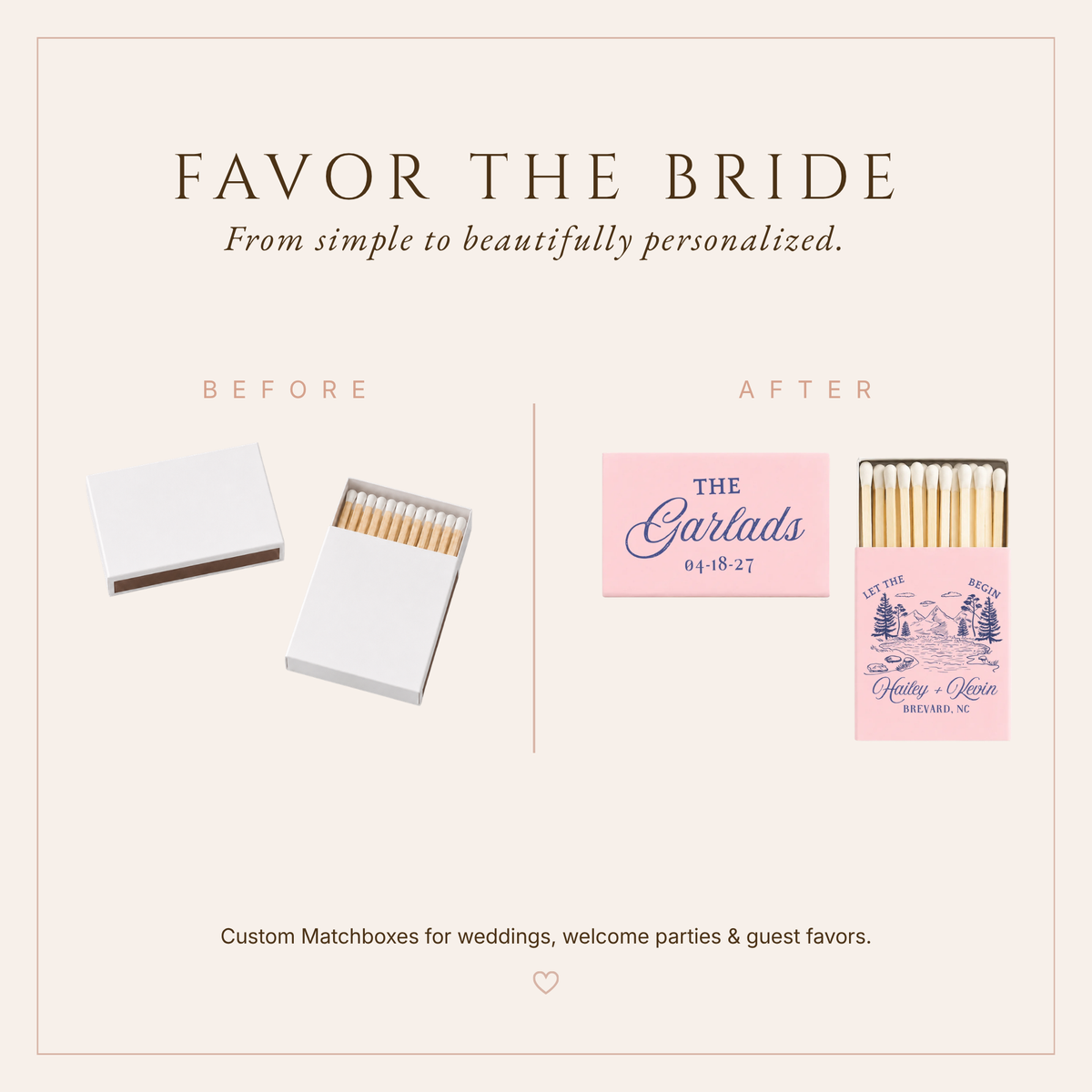 Personalized Let The Adventure Begin Wedding Matchboxes