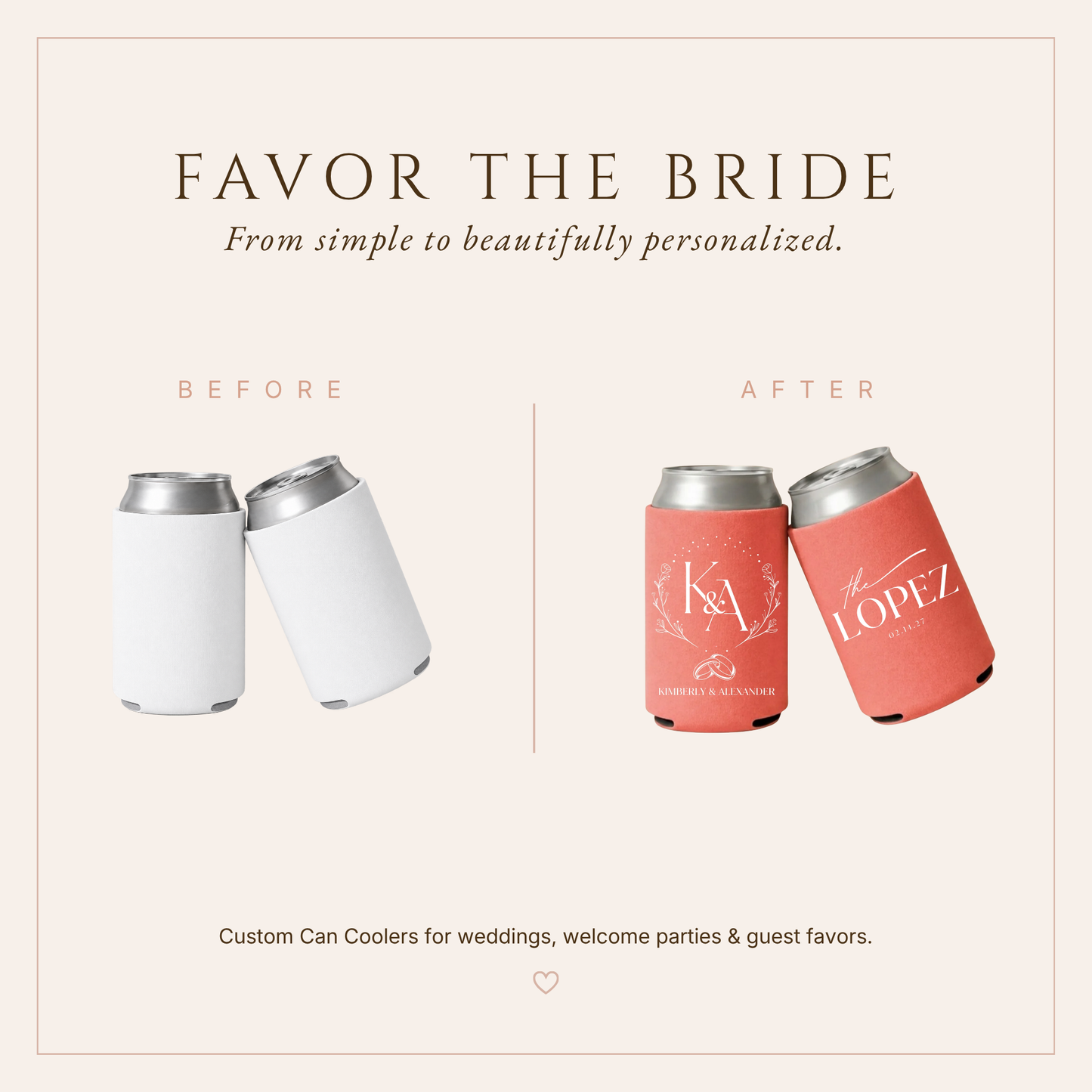 Personalized Floral Monogram Wedding Can Coolers