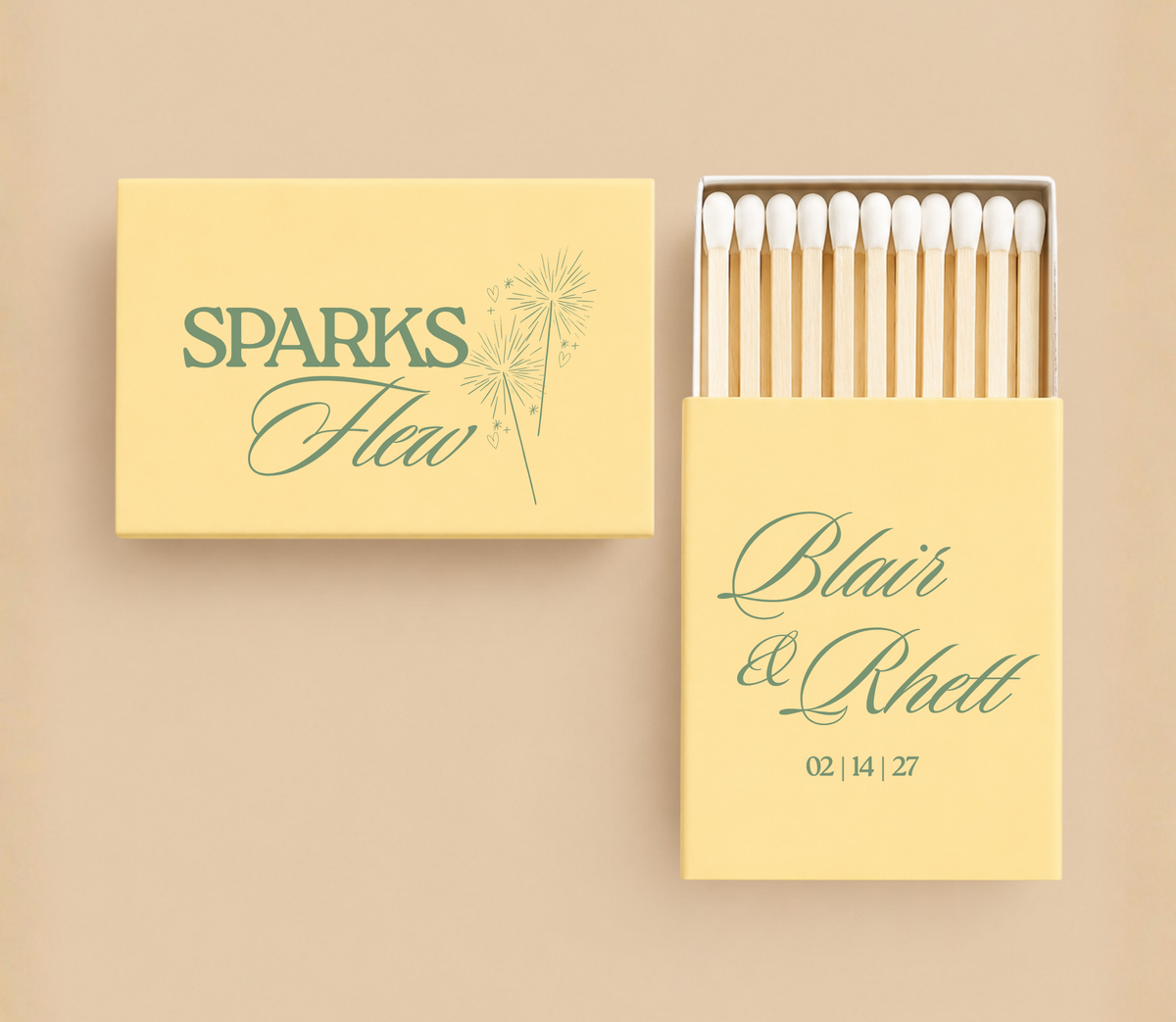 Personalized Wedding Sparks Flew Design  Matchboxes
