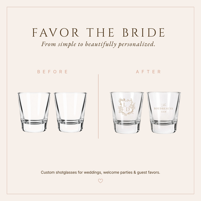 Personalized Boudreaux Floral Wedding Shot Glasses
