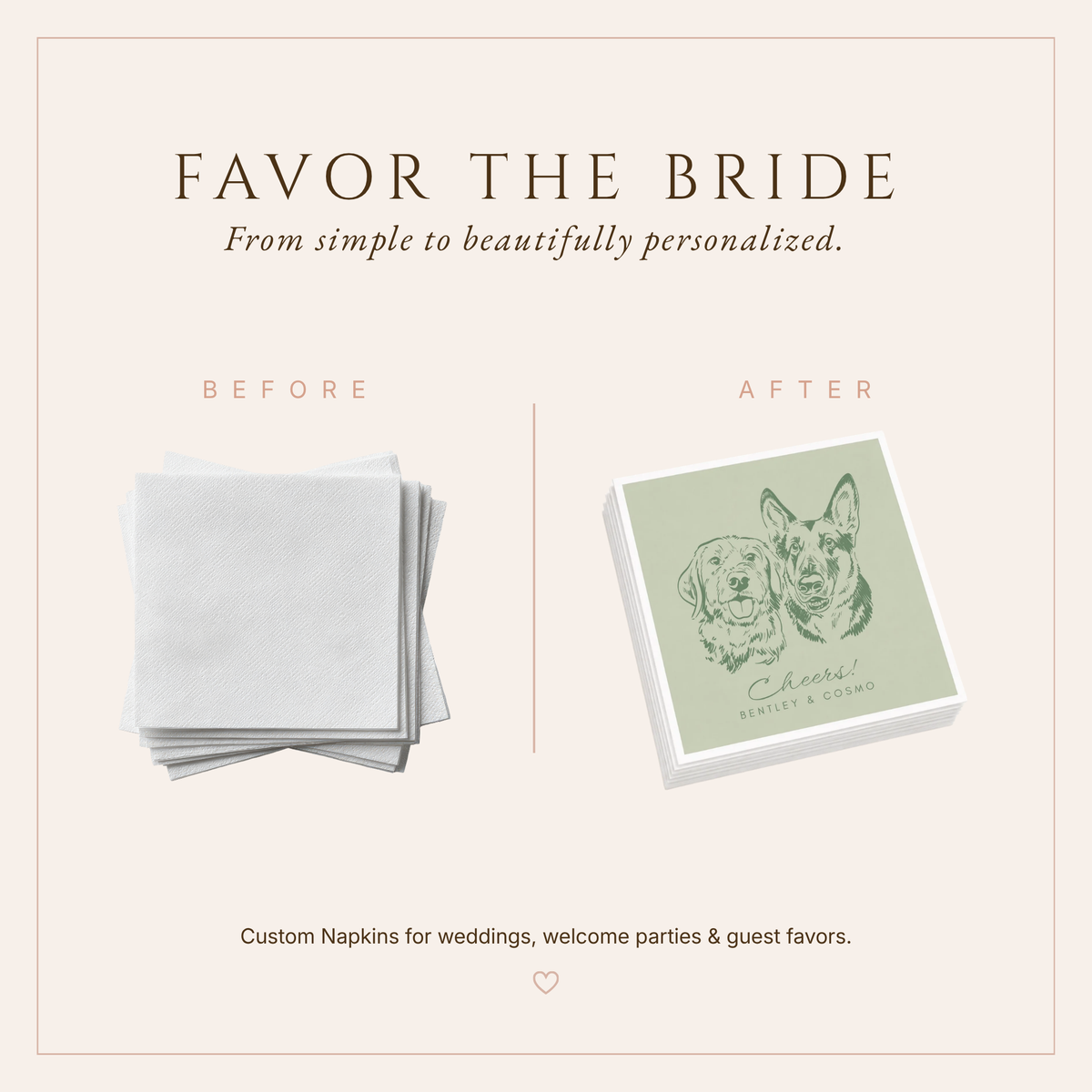 Personalized Two Dog Wedding Table Napkins