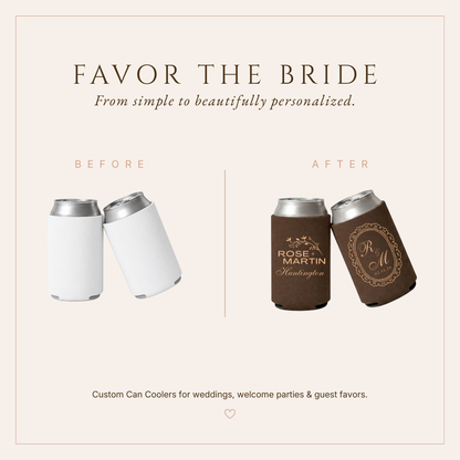 Personalized Vintage Botanical Wedding Can Coolers