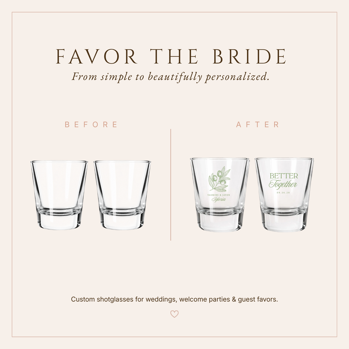 Personalized Better Together Olive Wedding Shot Glasses