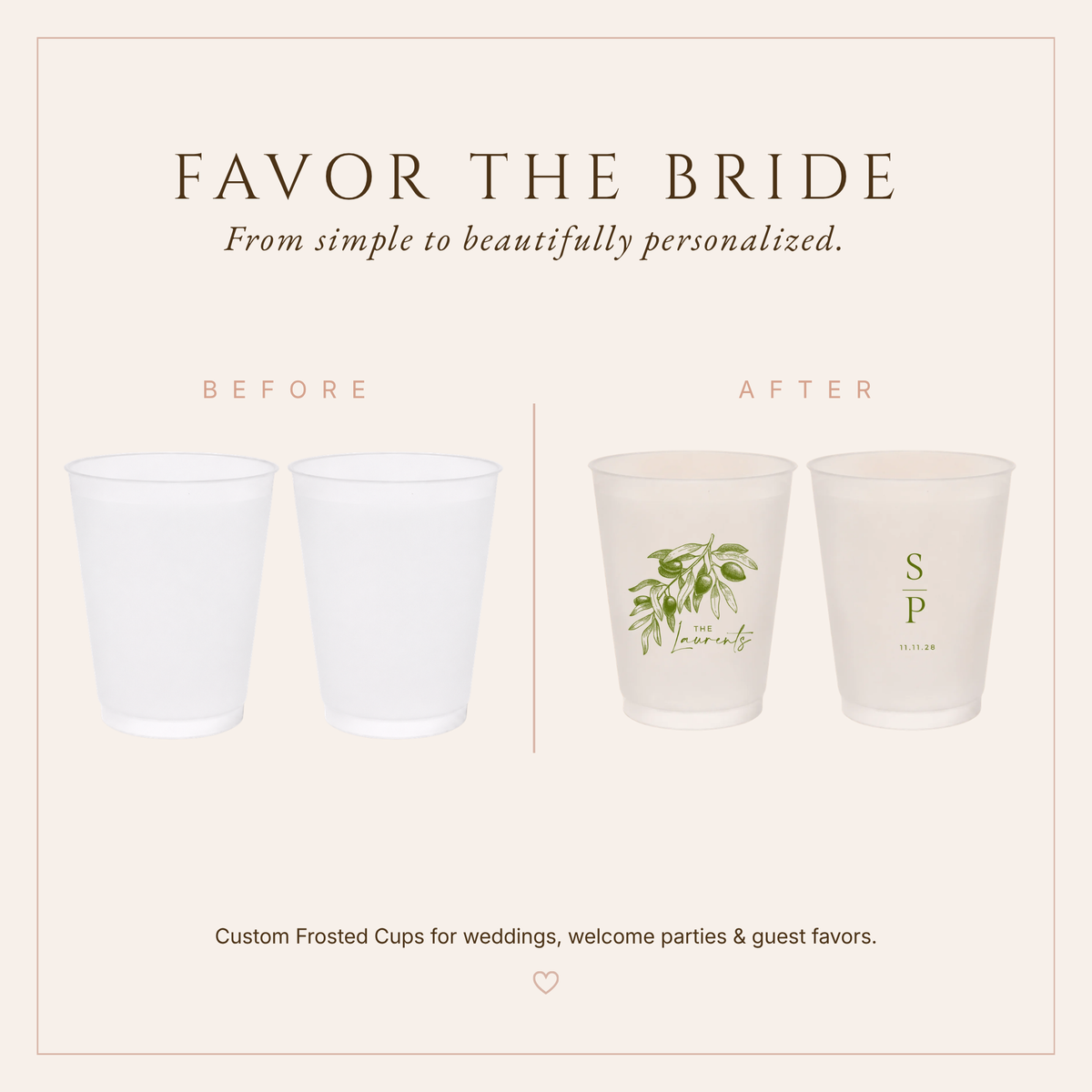 Personalized Olive Initials Wedding Frosted Cups