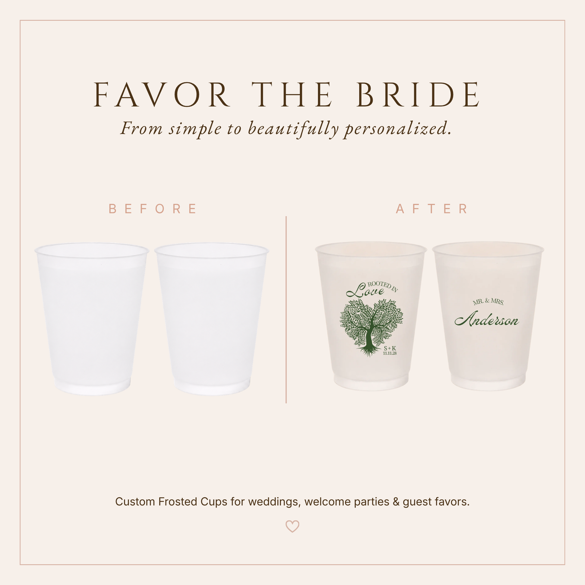 Personalized Tree Illustration Wedding Frosted Cups