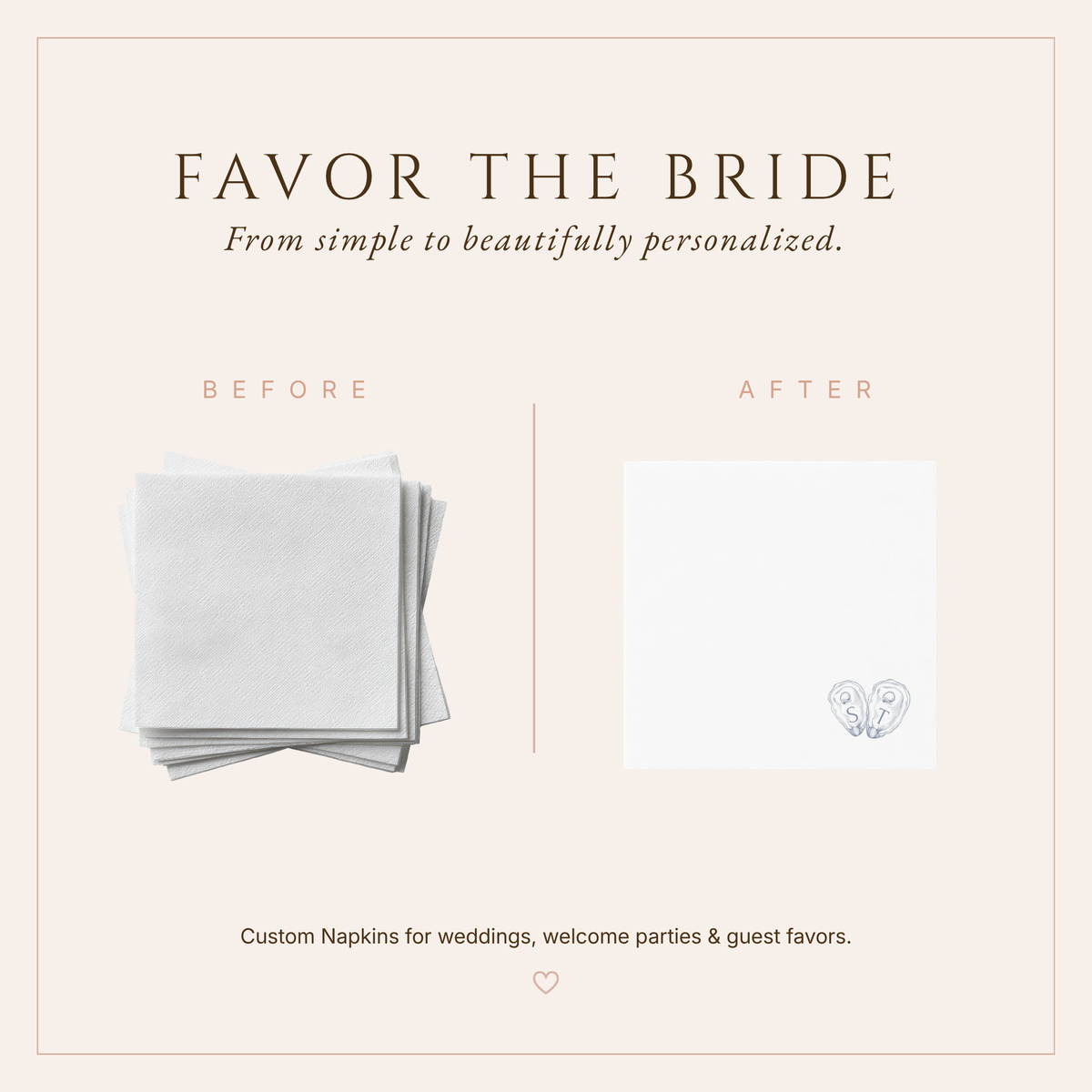 Personalized Oyster Shell Initial Wedding Napkins