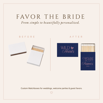 Personalized Navy Wild Hearts Wedding Matchboxes