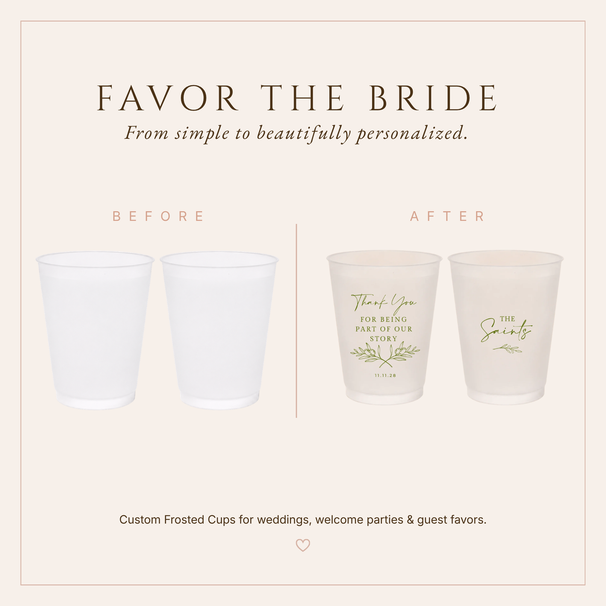 Personalized Olive Family Name Wedding Frosted Cups