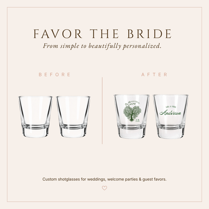 Personalized Rooted in Love Wedding Shot Glasses