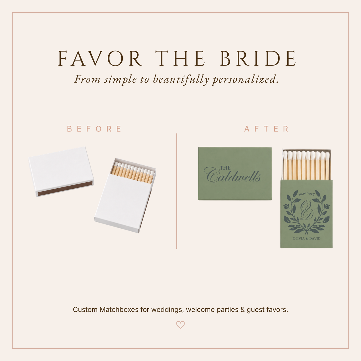Personalized Sage Green Monogram Wedding Favor Matchboxes