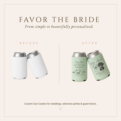 Personalized Mountain Adventure Wedding Can Coolers