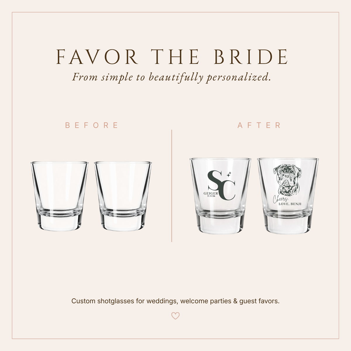 Personalized Pet Portrait Wedding Shot Glasses