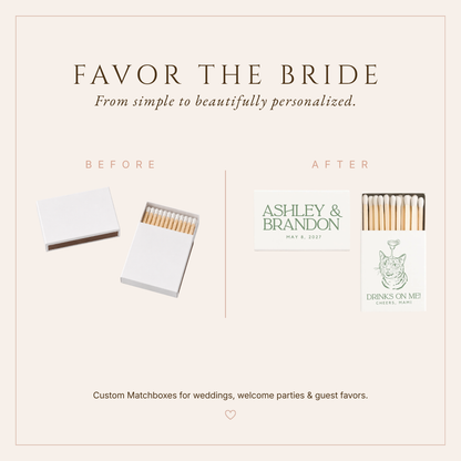 Personalized Cocktail Cat Wedding Matchboxes