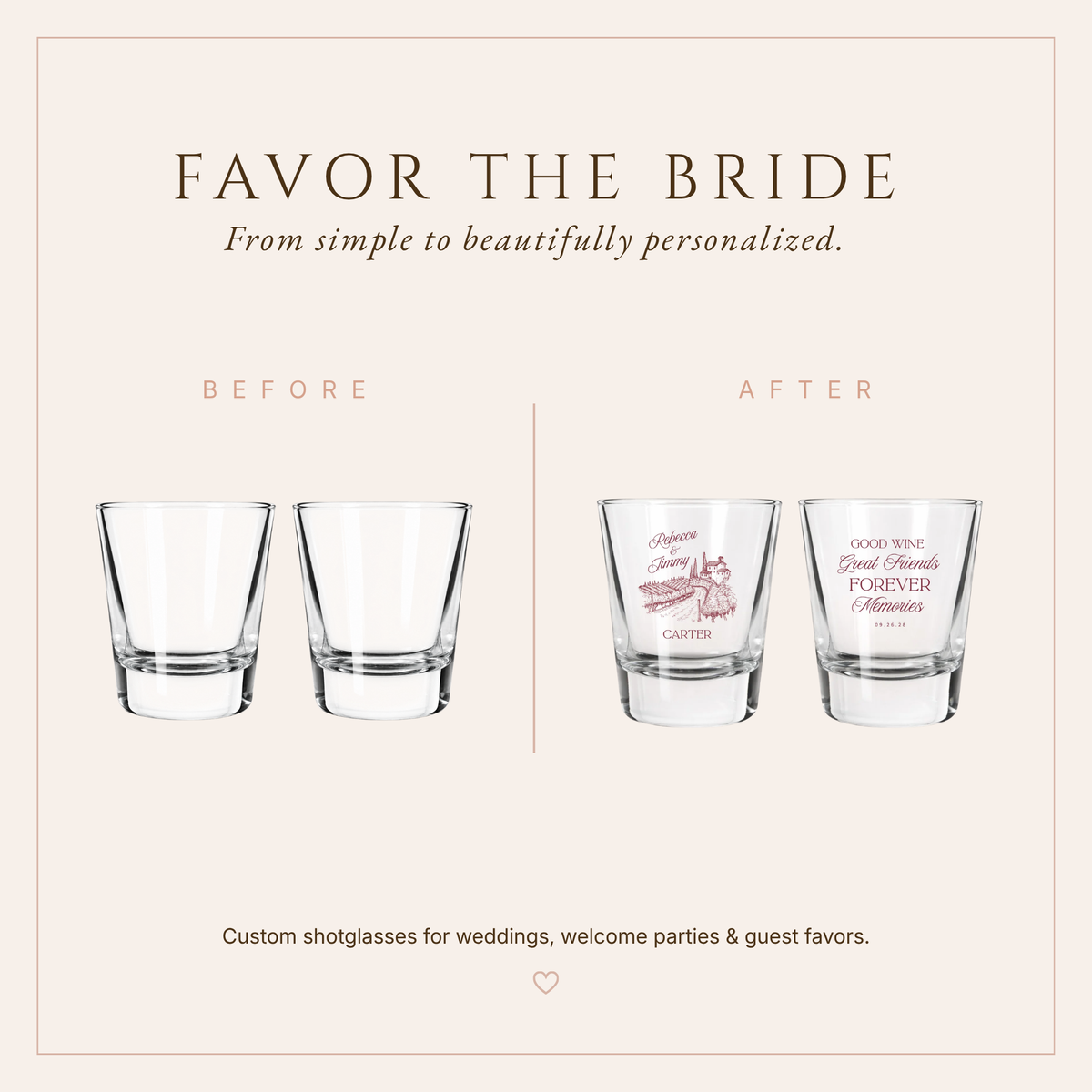 Personalized Tuscan Vineyard Wedding Shot Glasses