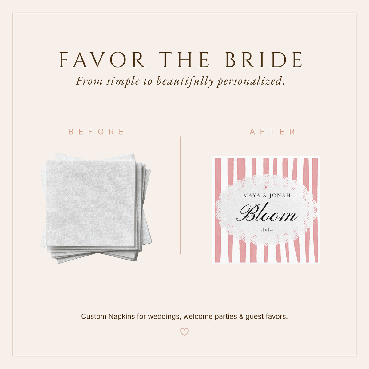 Personalized Pink Stripe Wedding Napkins