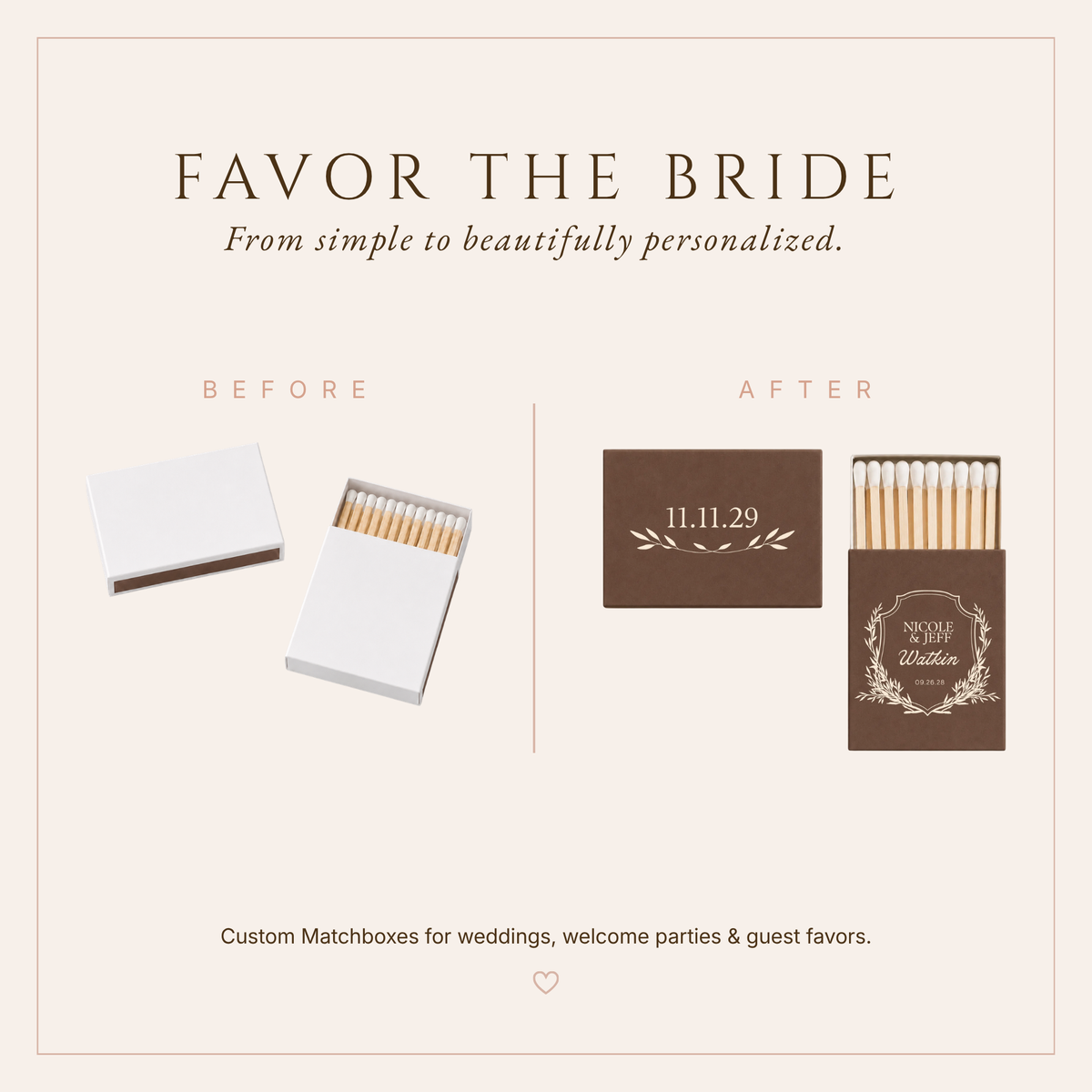 Personalized Monogram Wedding Crest Matchboxes