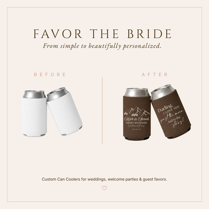 Personalized Smoky Mountains Wedding Can Coolers