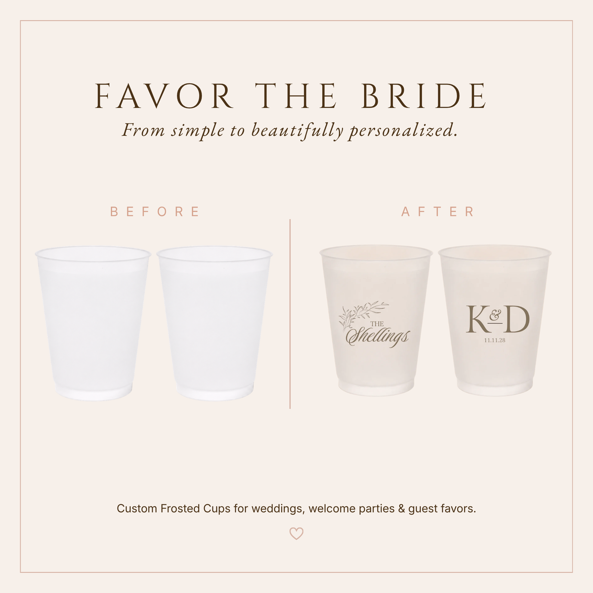 Personalized Nude Botanical Wedding Frosted Cups
