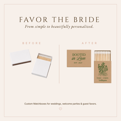 Personalized Rooted in Love Wedding Matchboxes