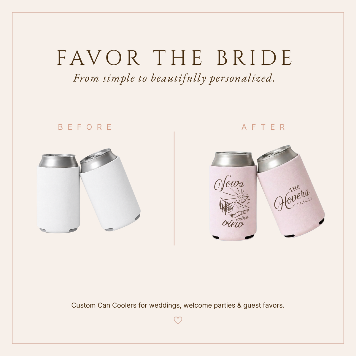 Personalized Mountain View Wedding Can Coolers