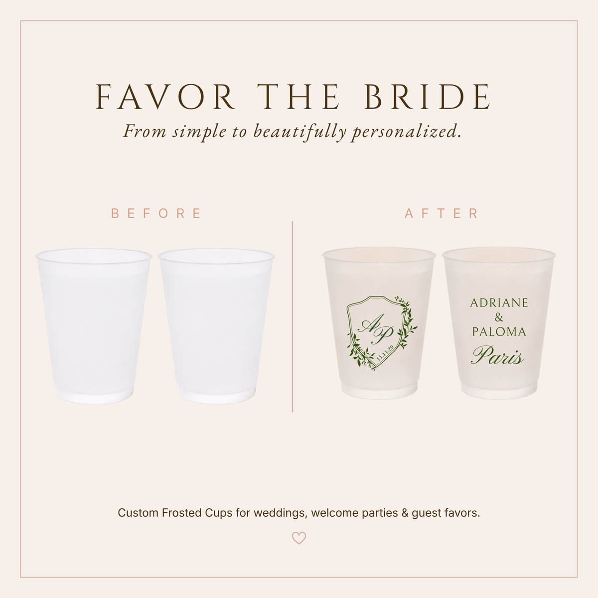 Personalized Green Crest Wedding Frosted Cups