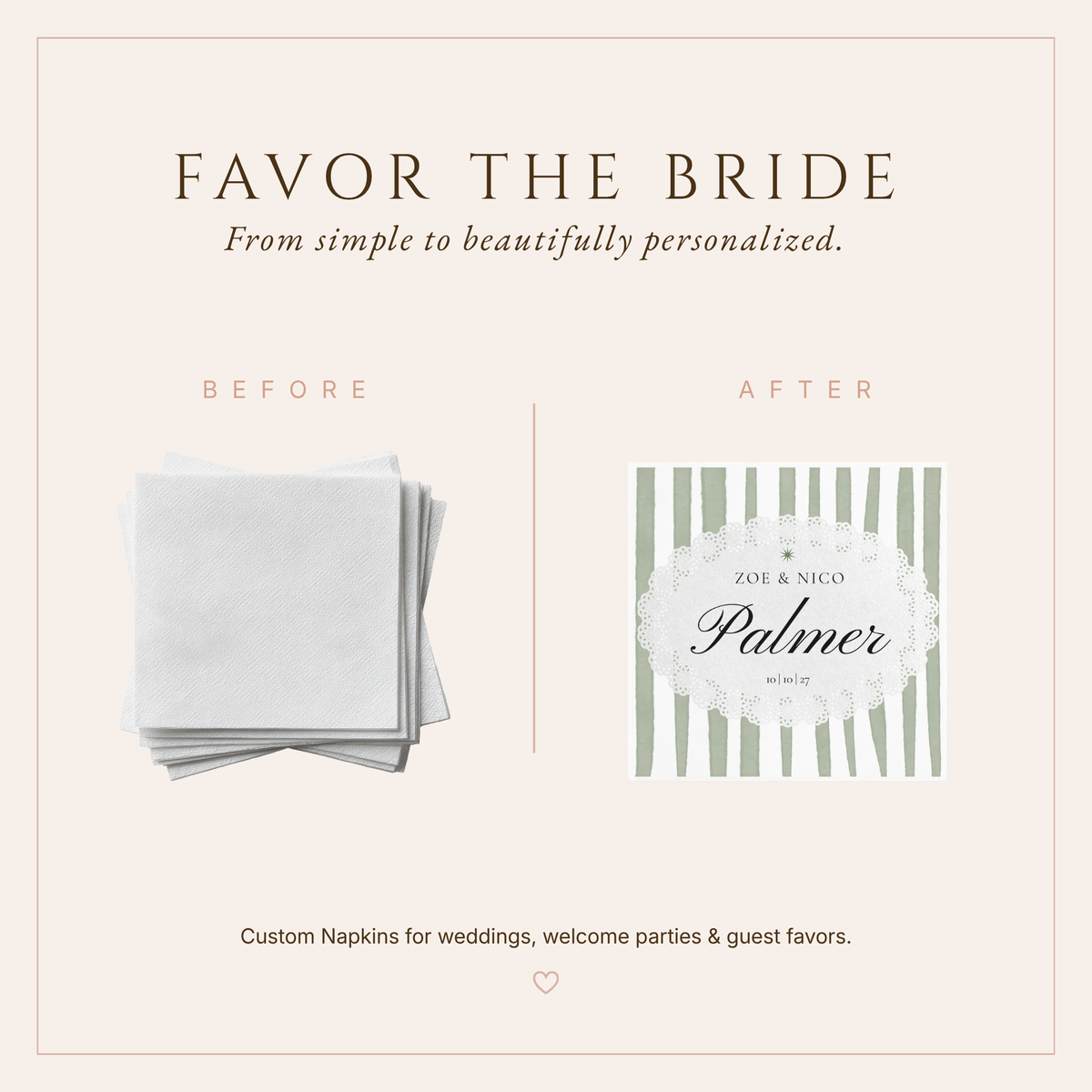 Personalized Sage Stripe Wedding Napkins