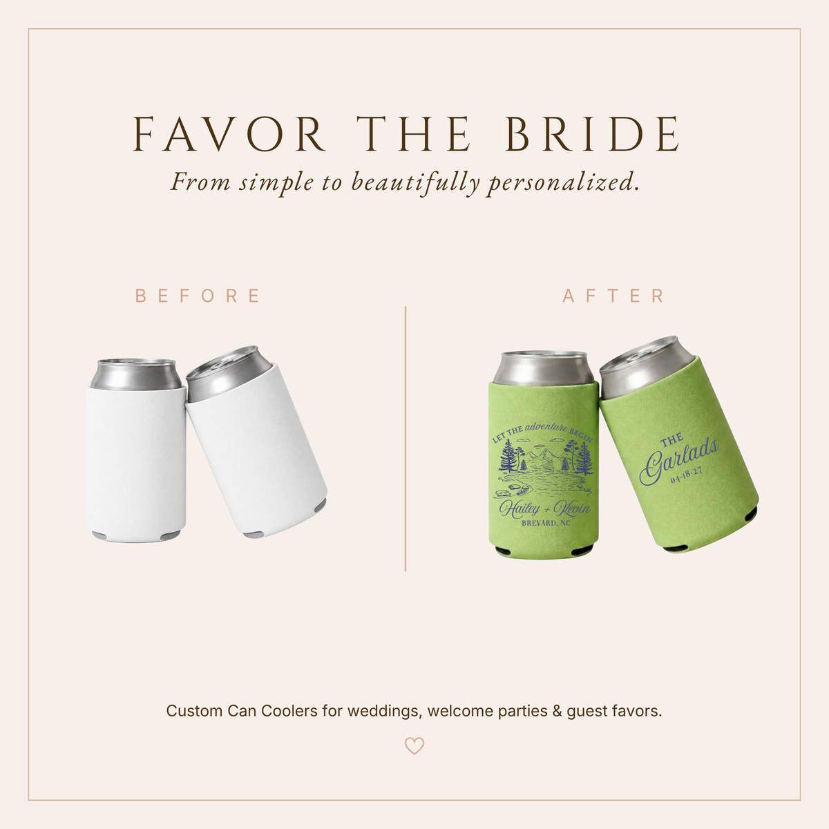 Personalized Adventure Wedding Can Coolers