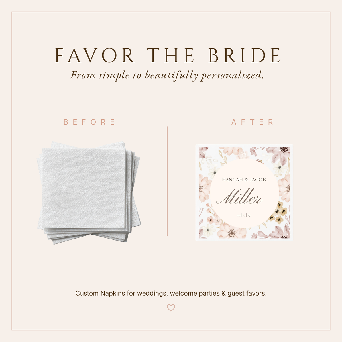 Personalized Blush Floral Wedding Napkins