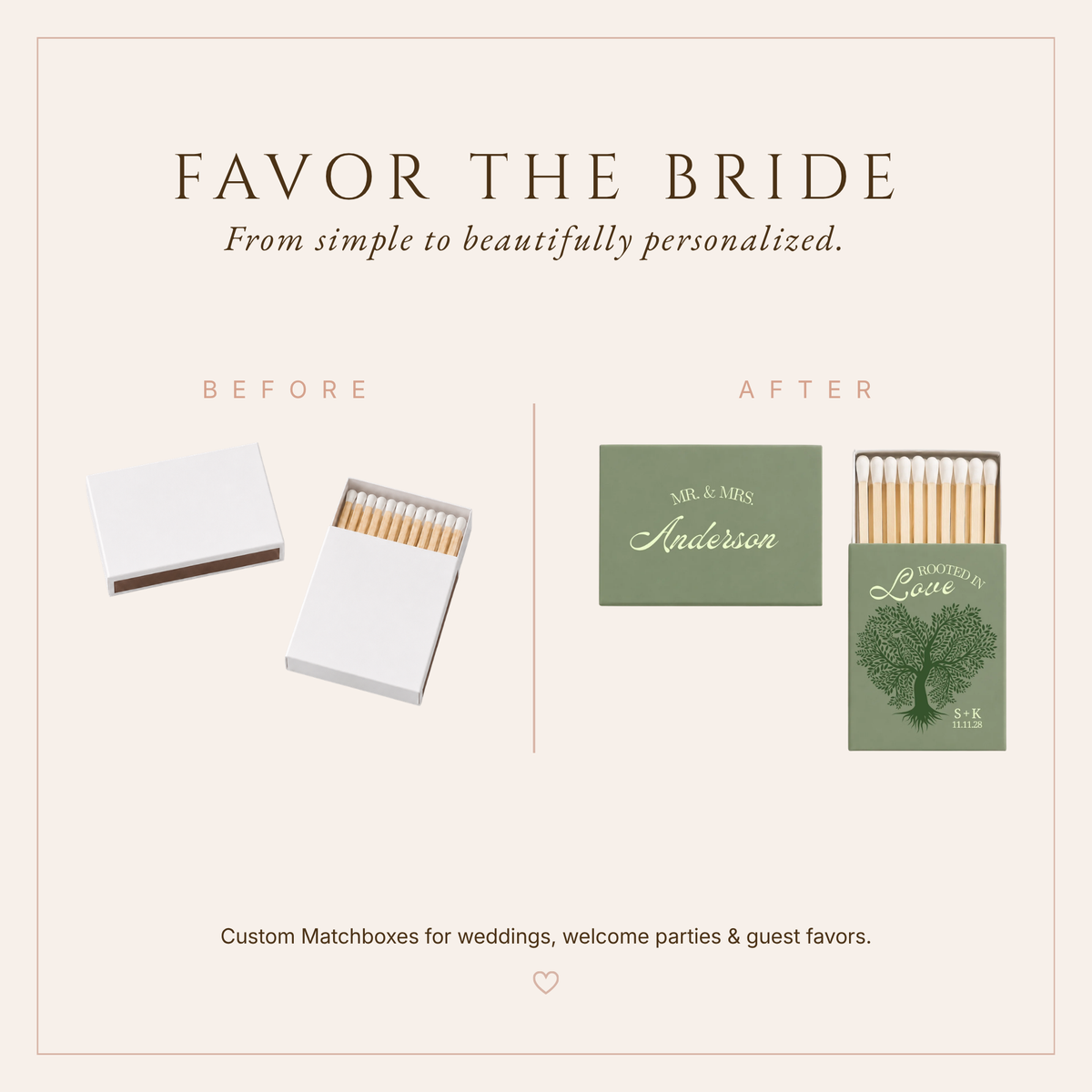 Personalized Tree Love Wedding Favor Matchboxes