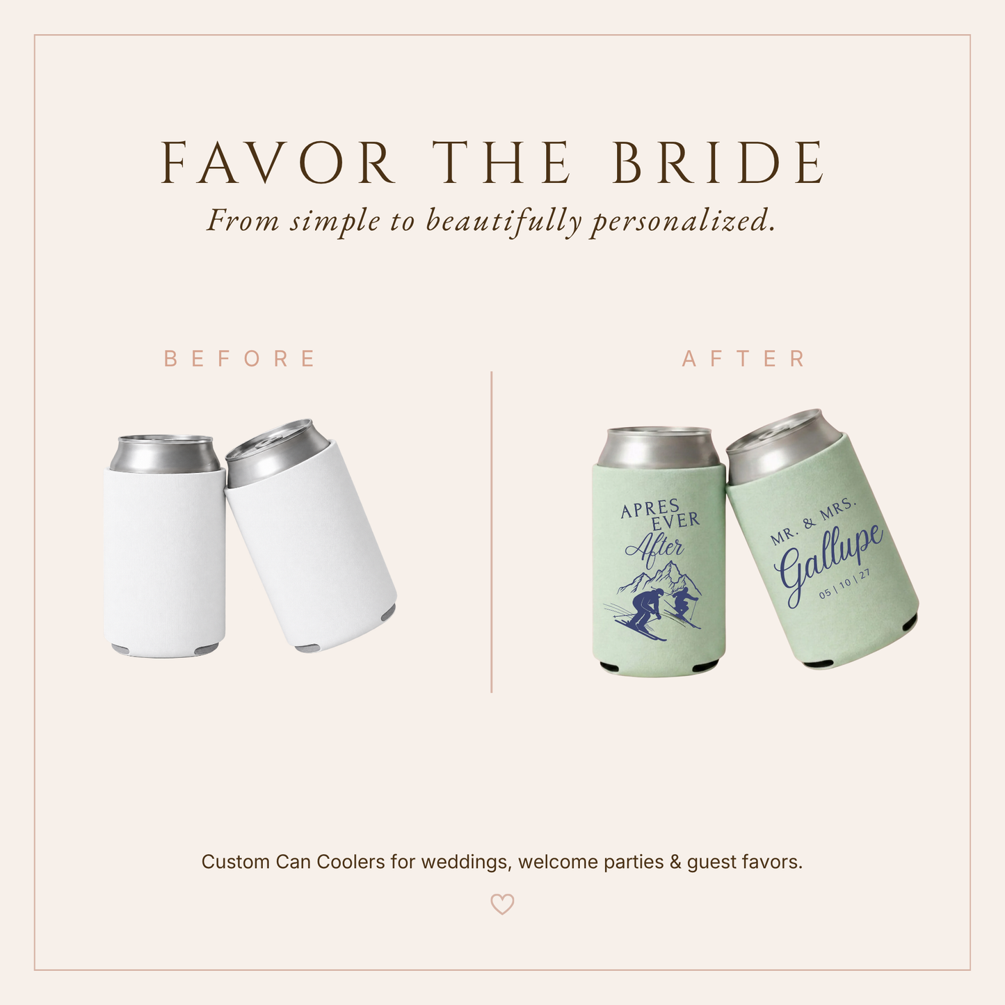 Personalized Ski Wedding Can Coolers