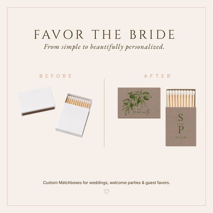Personalized Mediterranean Olive Wedding Favor Matchboxes
