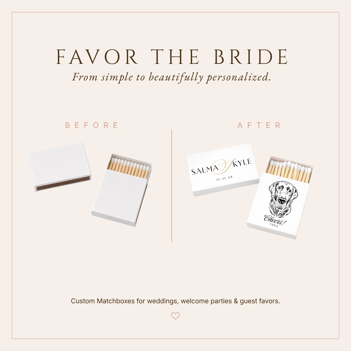 Personalized Wedding Matchbox Dog Portrait Modern Name