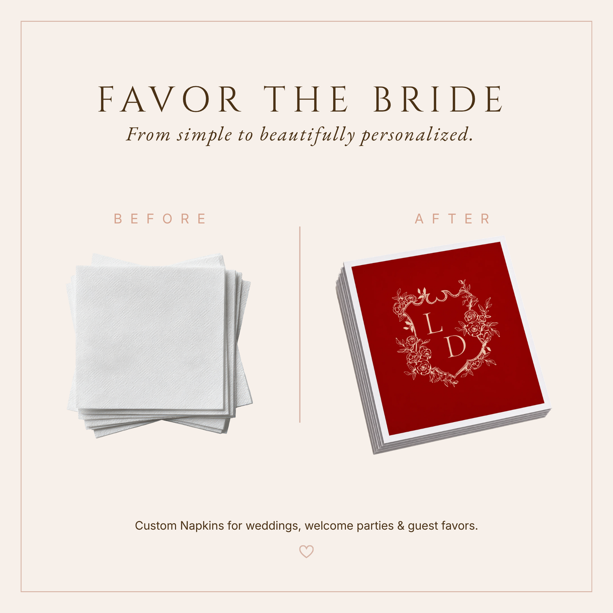 Personalized Floral Crest Wedding Table Napkins