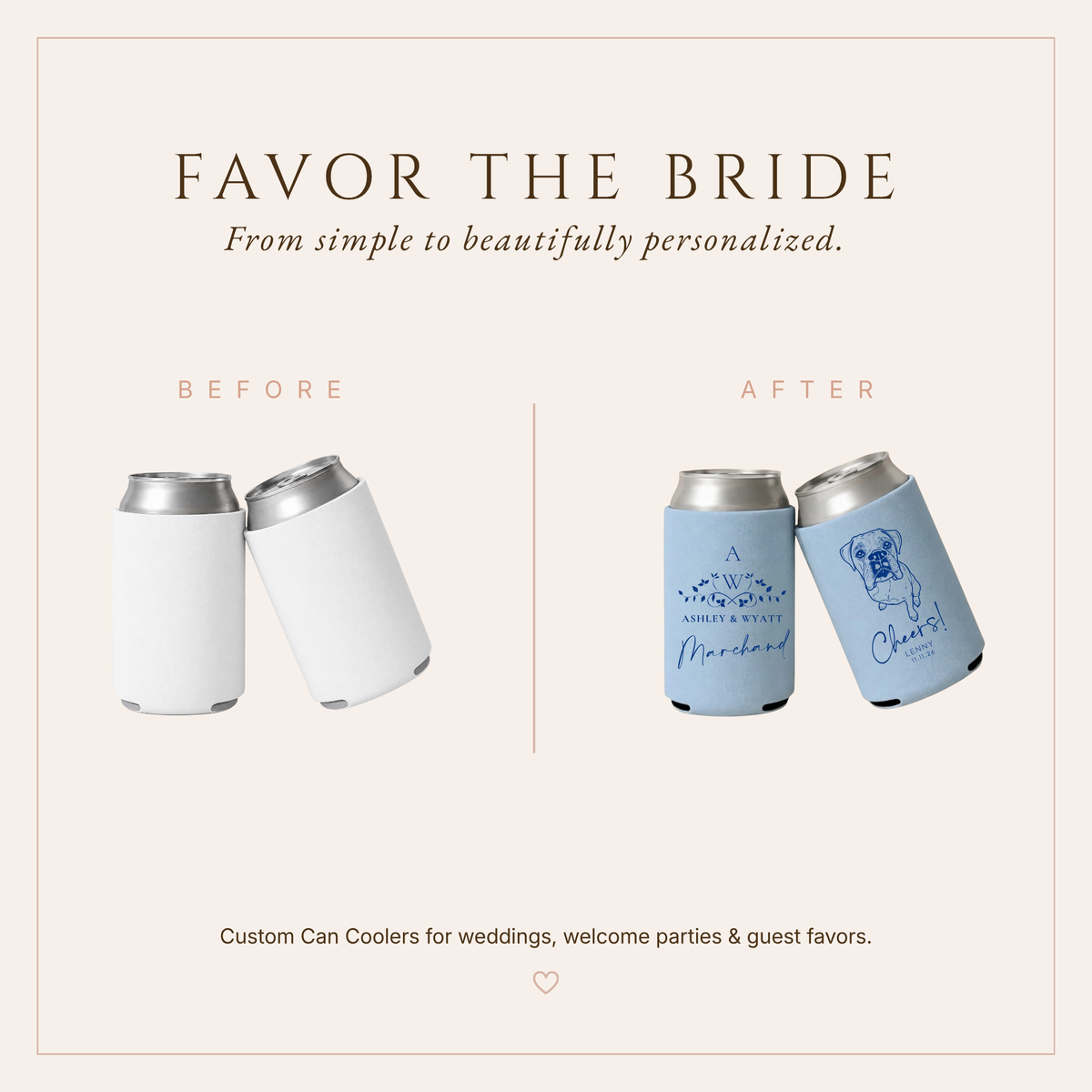 Personalized Dog Monogram Wedding Can Coolers