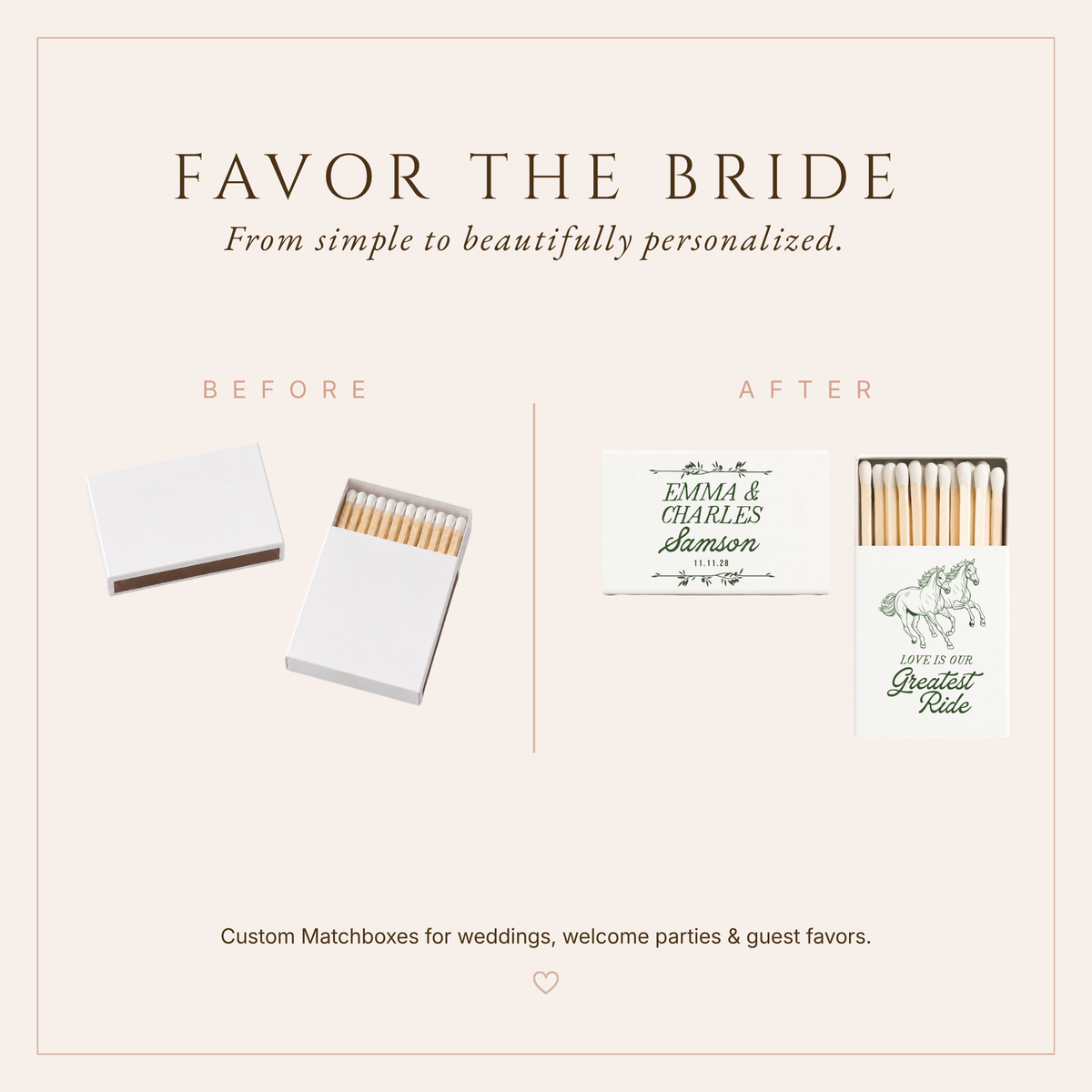 Personalized Horse Wedding Favor Cowboy Matchboxes