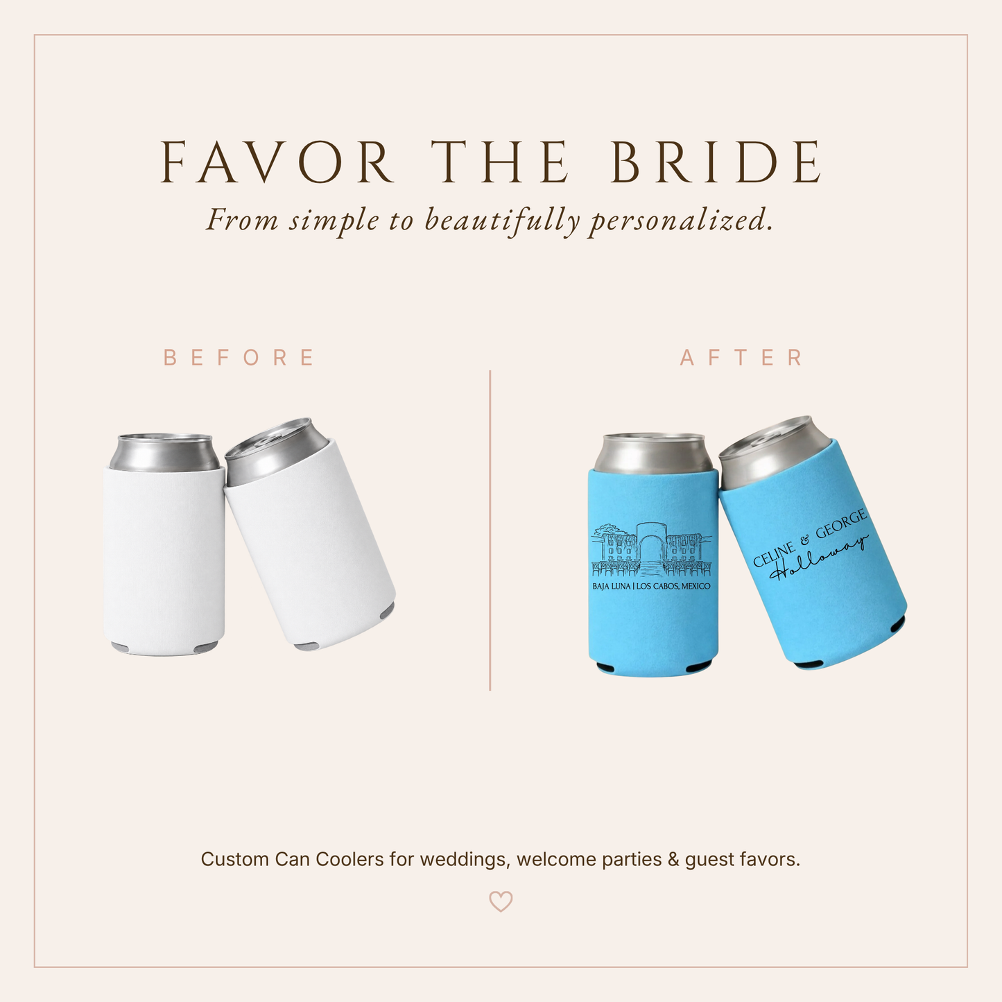 Personalized Baja Luna Wedding Can Coolers