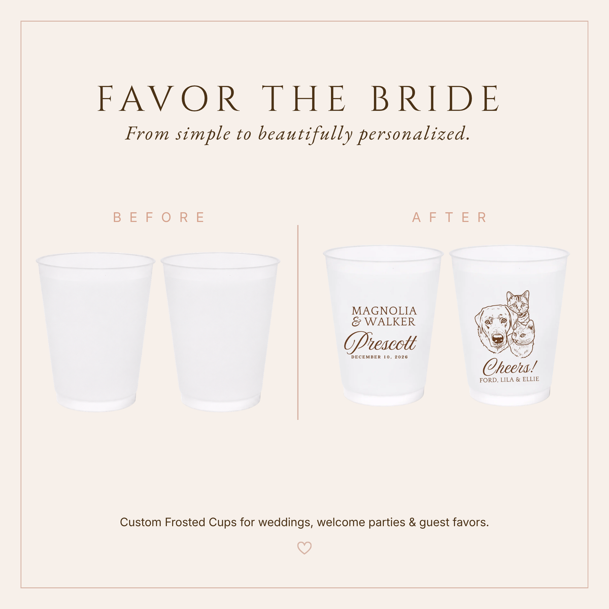 Personalized Dog & Cat Portrait Wedding Frosted Cups