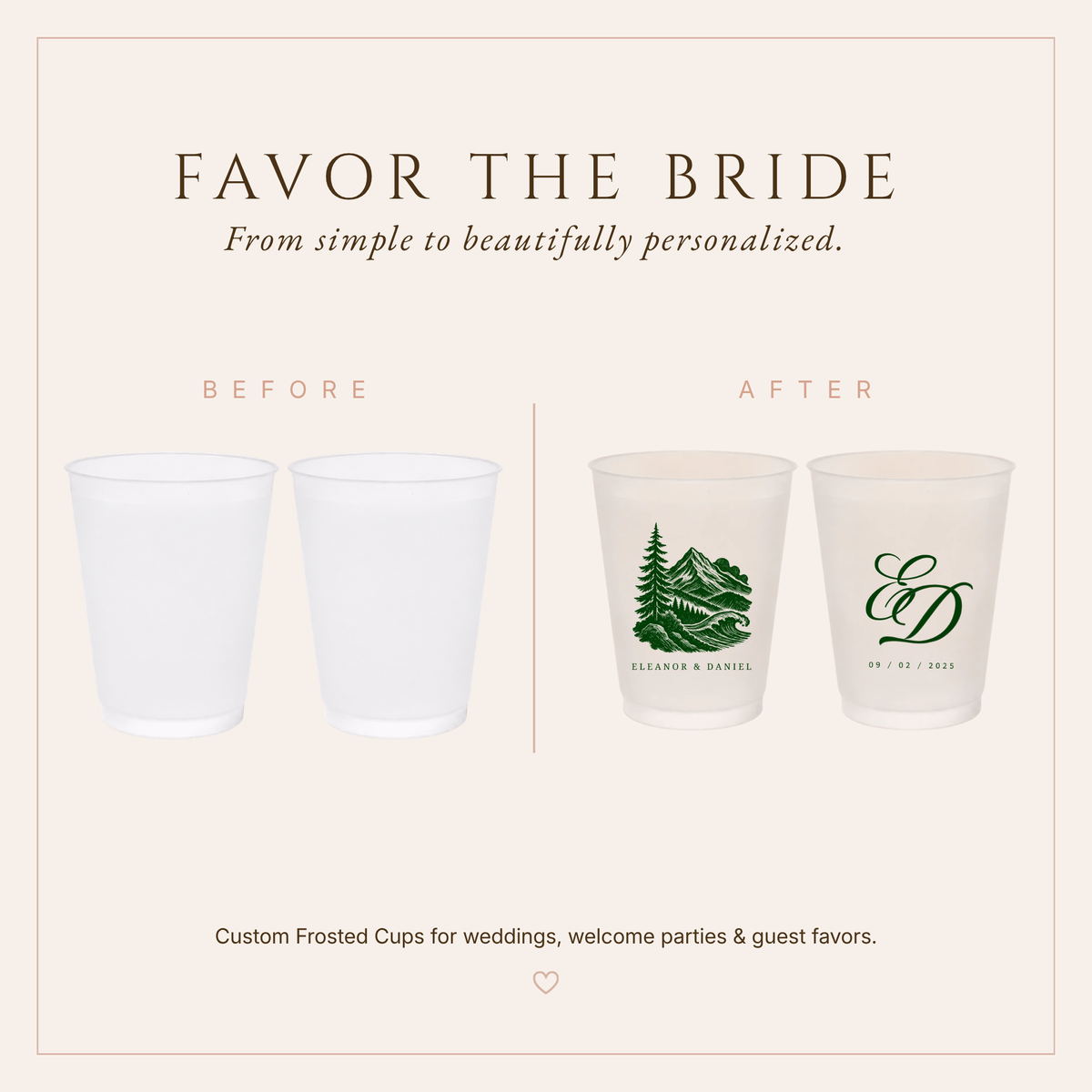 Personalized Mountain Initials Wedding Frosted Cups