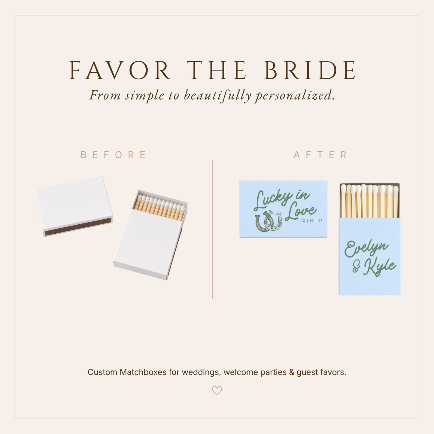 Personalized Horseshoe Rustic Wedding Matchboxes