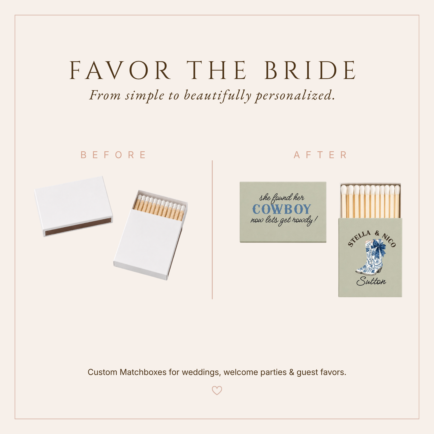 Personalized Western Cowboy Wedding Matchboxes