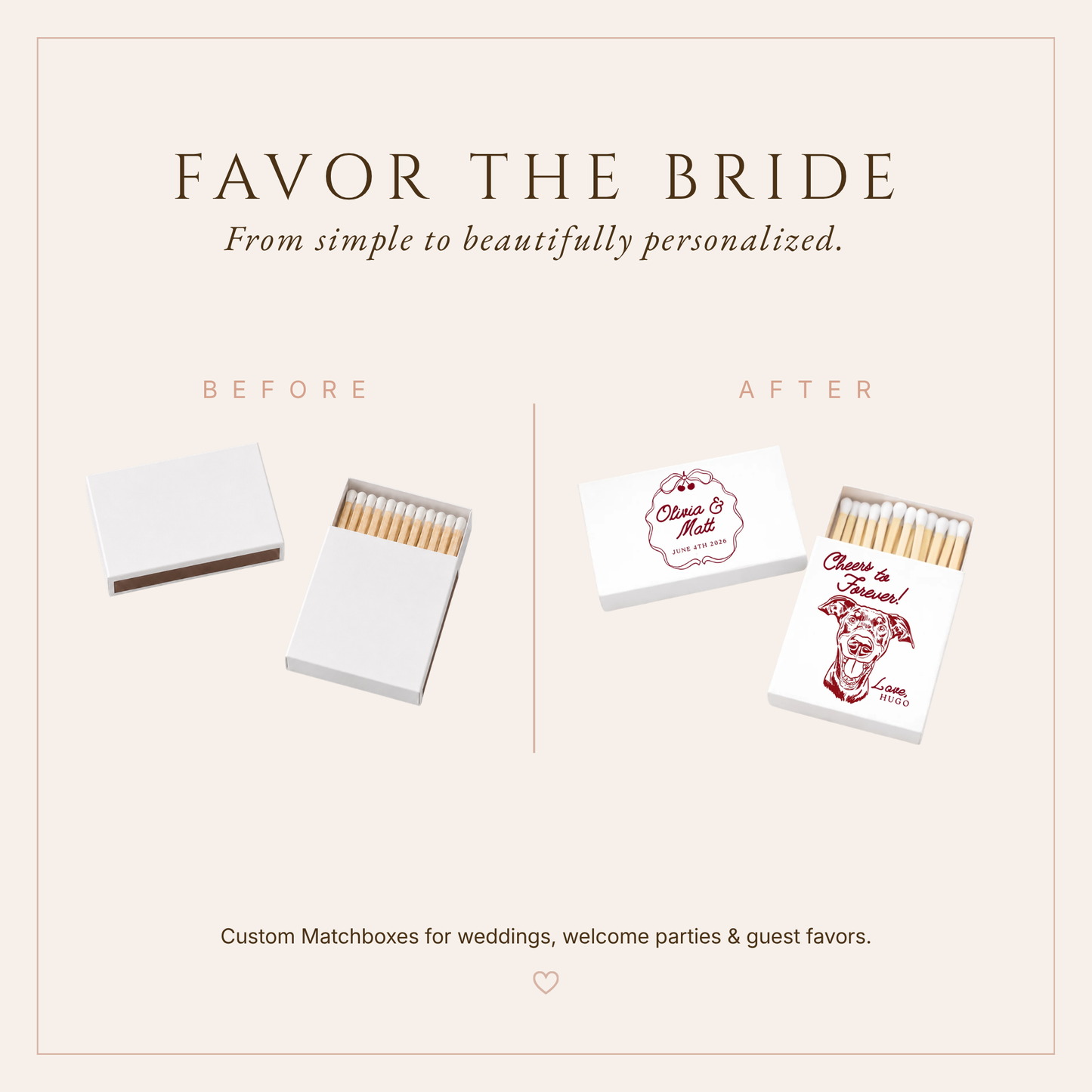Personalized Wedding Matchbox Vintage Frame Dog Portrait