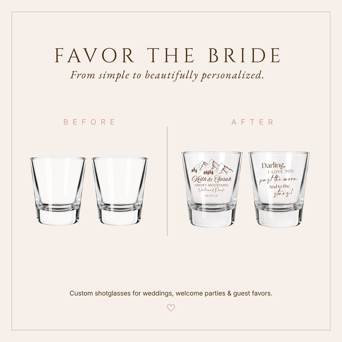 Personalized Smoky Mountain Wedding Shot Glasses